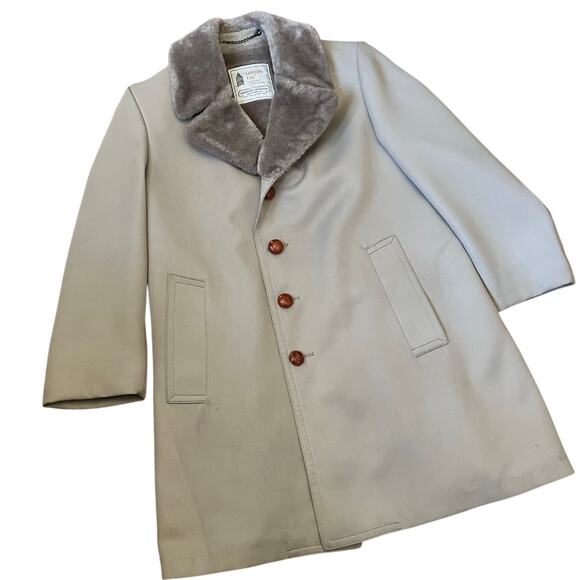 Vintage London Fog 60s Olive Green Faux Fur Lined Peacoat 36 Short Old Hollywood - Picture 3 of 17